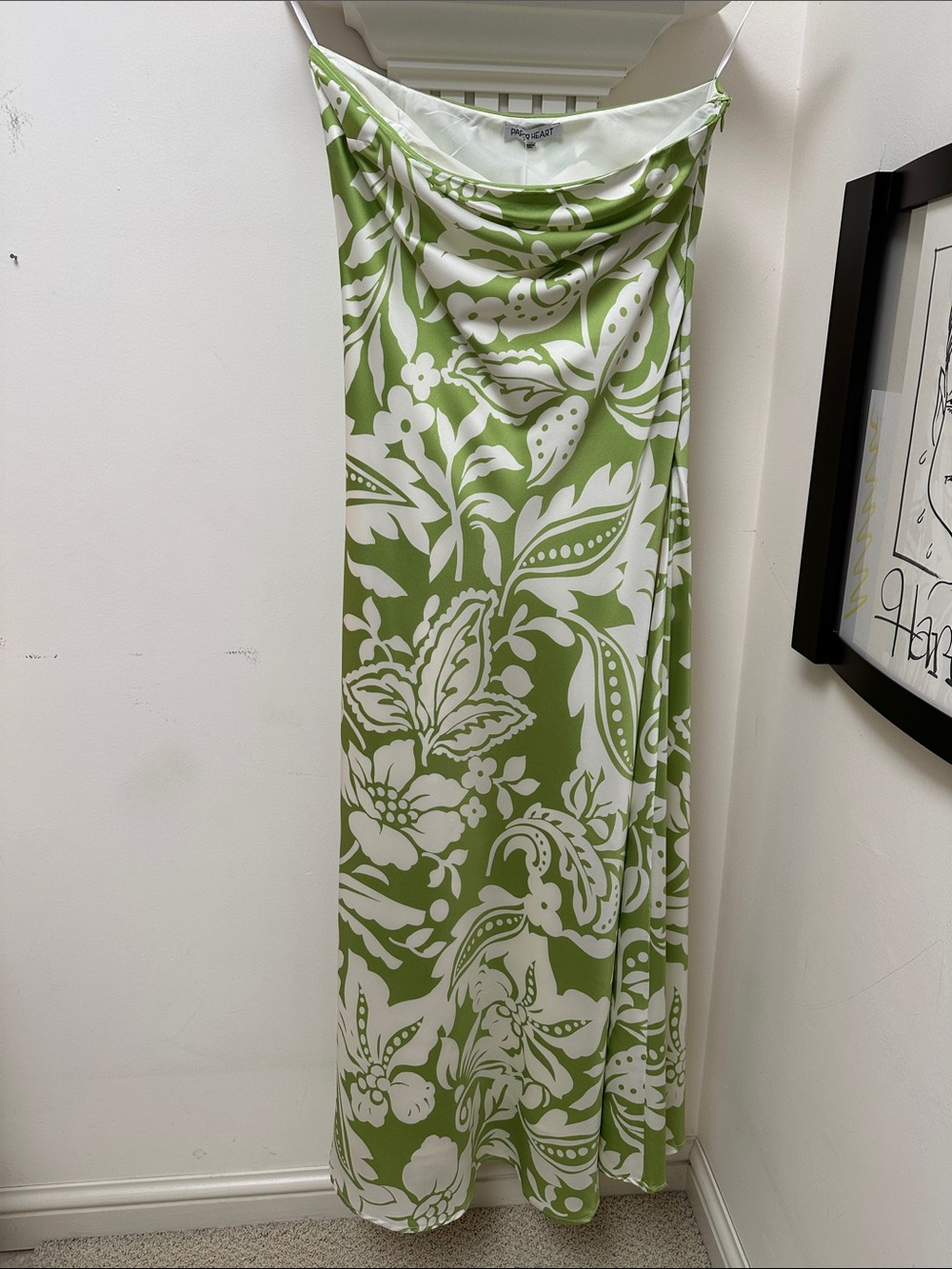Strapless Green & White Floral Maxi Dress